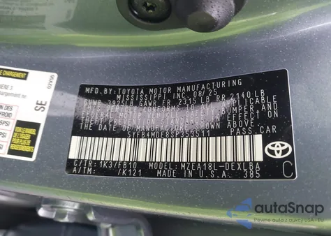 2025 Toyota Corolla Le from USA, damaged, VIN 5YFB4MDE8SP353511